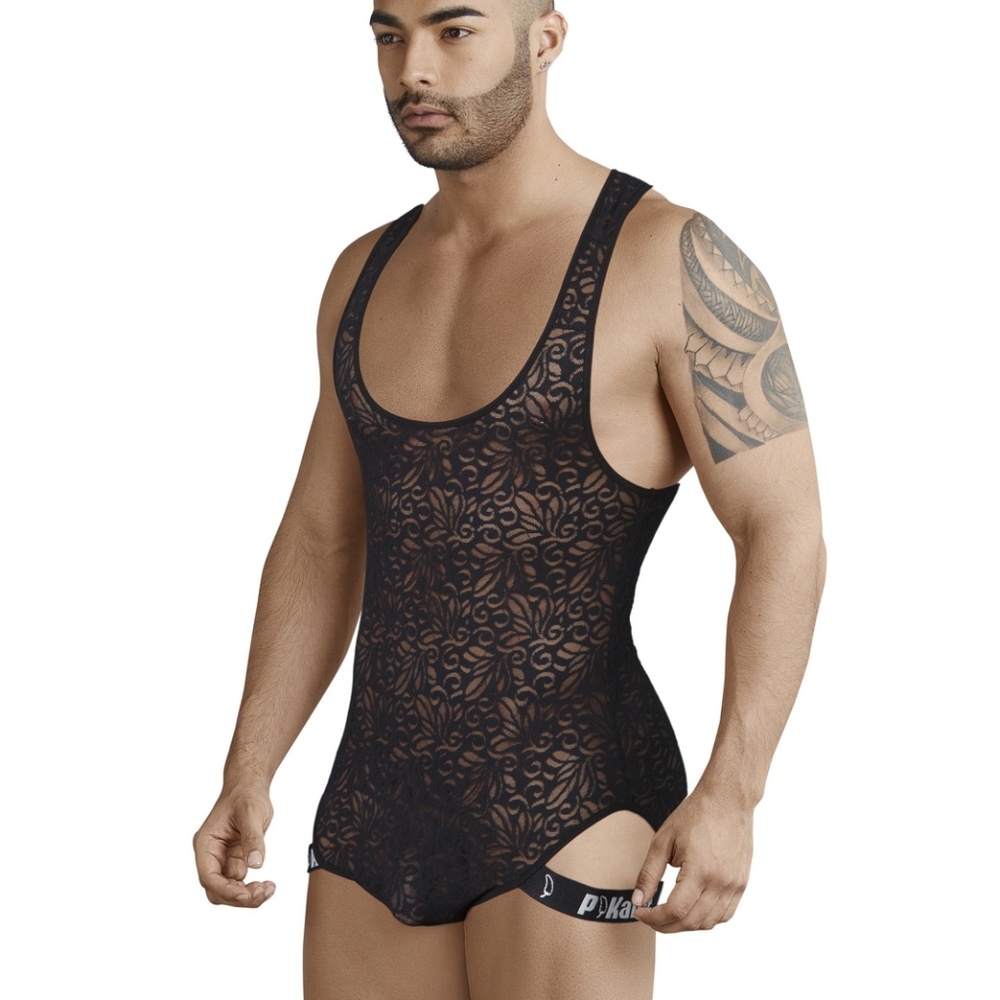 Men's  Black Glamour Body Suit #7005